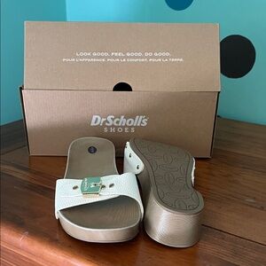 Dr. Scholl's womens  Cream Slide Sandals with Gold Trim